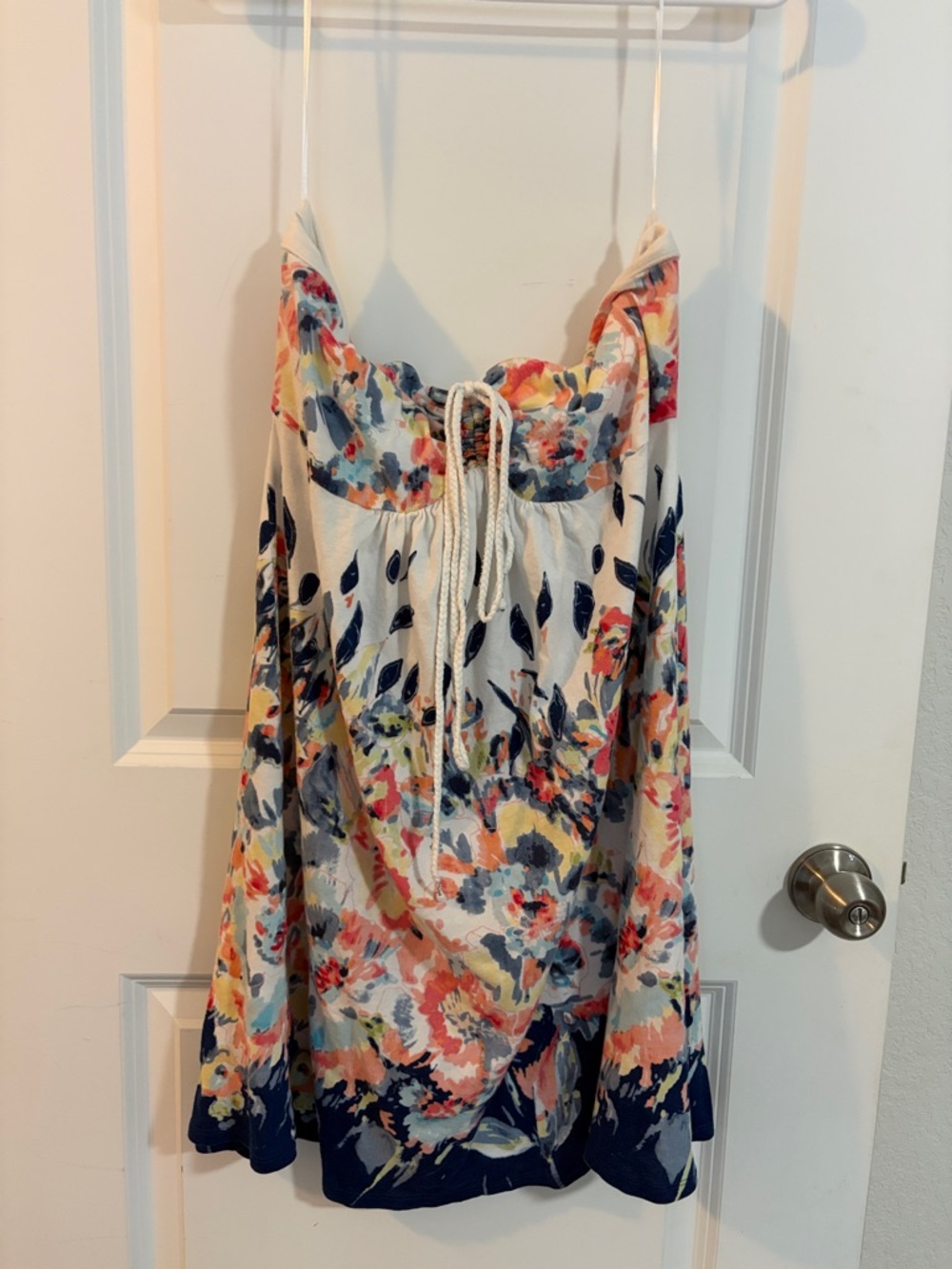 Floral Tie-Front Sundress in Navy, Coral & Yellow
